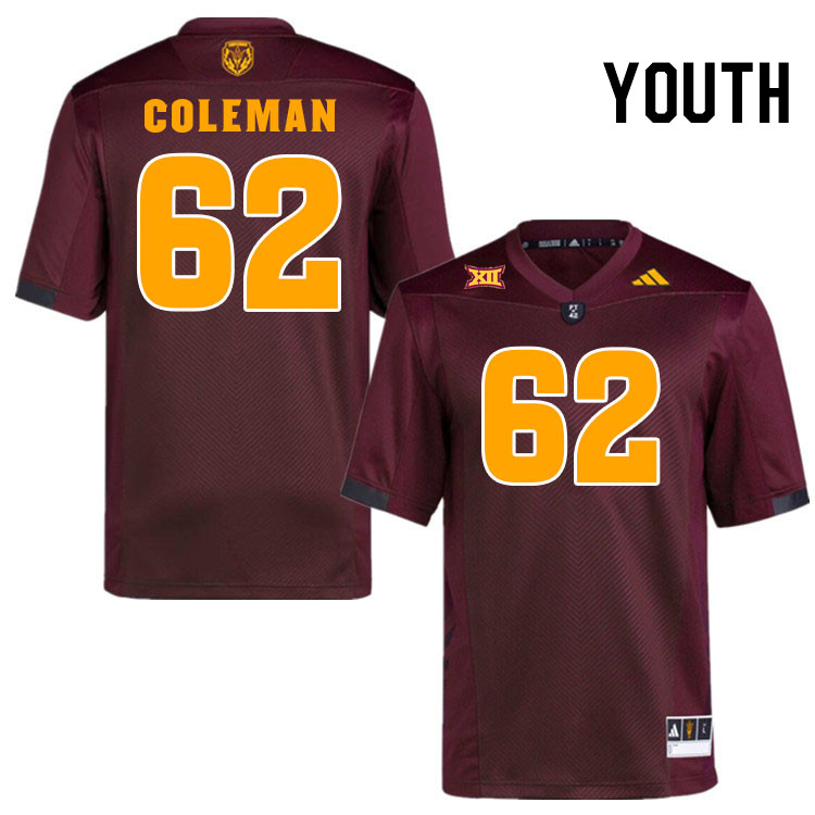 Youth #62 Ben Coleman Arizona State Sun Devils College Football Jerseys Stitched-Maroon